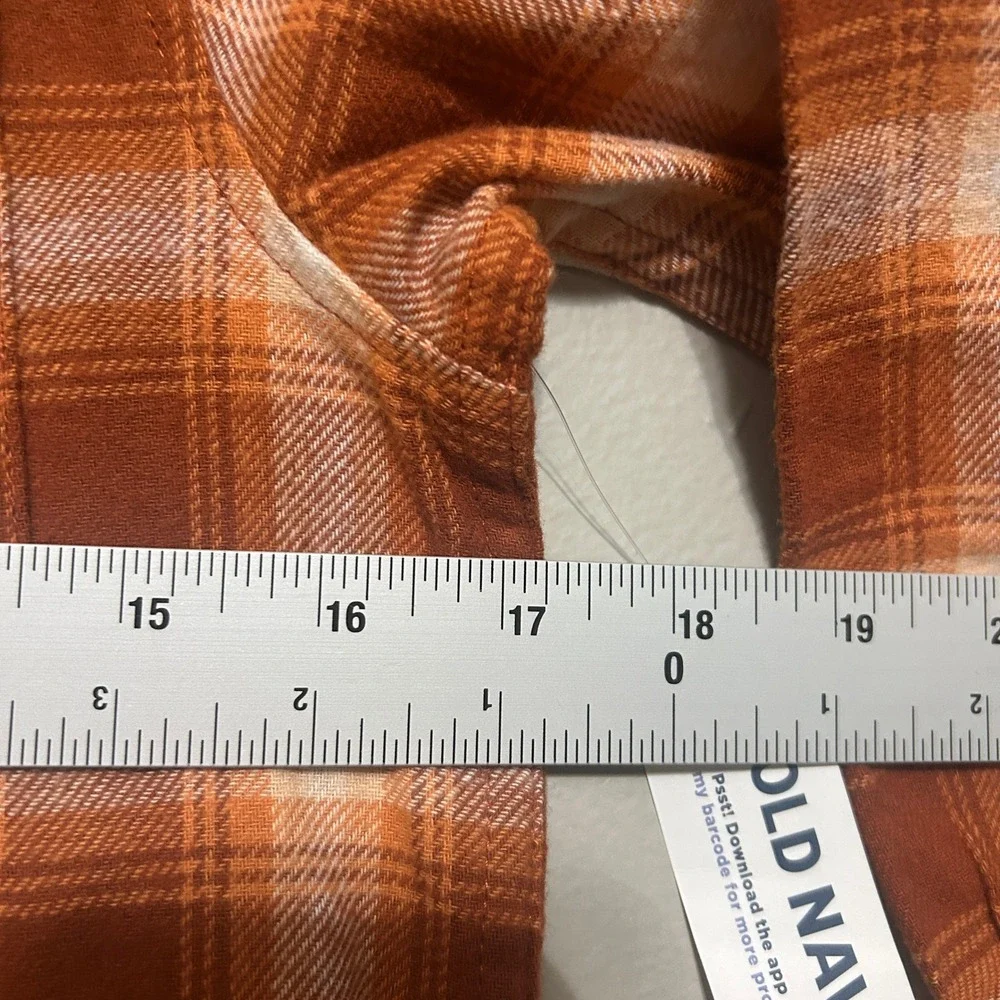 Old Navy Flannel Shirt Kids M (8) Orange Plaid NWT Long Sleeve Button Down Boys